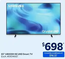 Walmart Samsung 65" U8000H 4K UHD Smart TV offer