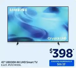 Walmart Samsung 43" U8000H 4K UHD Smart TV offer