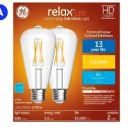 RONA GE Relax, 2-pack, equals 60-W, soft white offer