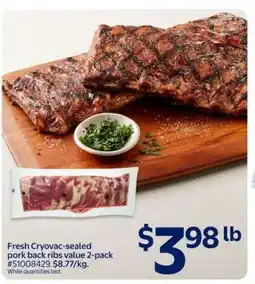 Walmart Fresh Cryovac-sealed pork back ribs value 2-pack offer