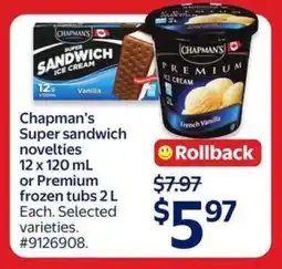 Walmart Chapman's Super Sandwich Novelties or Premium Frozen Tubs offer