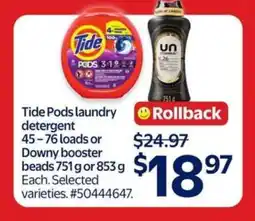 Walmart Tide Pods laundry detergent or Downy booster beads offer