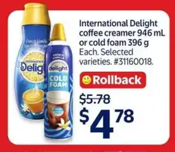 Walmart International Delight Coffee Creamer or Cold Foam offer