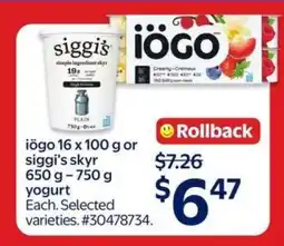 Walmart IÖGO or Siggi's Skyr Yogurt offer