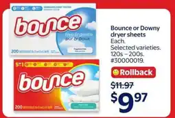 Walmart Bounce or Downy Dryer Sheets offer