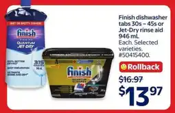 Walmart Finish dishwasher tabs 30s – 45s or Jet-Dry rinse aid 946 mL offer