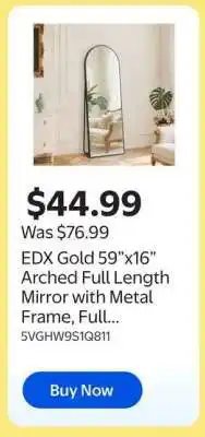 Walmart EDX Gold 59”x16” Arched Full Length Mirror with Metal Frame offer