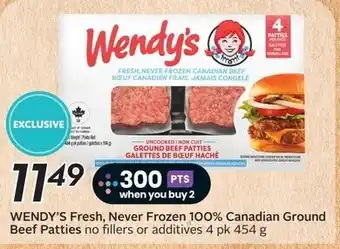 Sobeys Wendy's Fresh Never Frozen 100% Canadian Ground Beef Patties offer