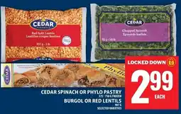 Food Basics Cedar spinach or phyllo pastry burgol or red lentils offer