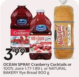 Sobeys Ocean Spray Cranberry Cocktails or Natural Bakery Rye Bread offer
