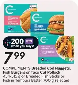 Sobeys Compliments breaded cod nuggets fish burgers or taco cut pollock offer