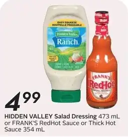 Sobeys Hidden Valley Salad Dressing or Frank's RedHot Sauce offer