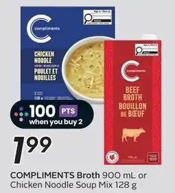 Sobeys Compliments Broth or Chicken Noodle Soup Mix offer