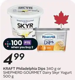 Sobeys Kraft philadelphia dips or shepherd gourmet dairy skyr yogurt offer