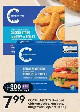 Sobeys Compliments Breaded Chicken Strips, Nuggets, Burgers or Popcorn offer