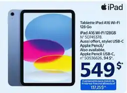 Walmart Apple iPad A16 Wi-Fi 128 Go offer