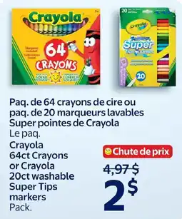 Walmart Crayola 64ct crayons or crayola 20ct washable super tips markers pack offer
