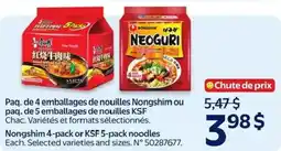Walmart Nongshim 4-pack or KSF 5-pack noodles offer