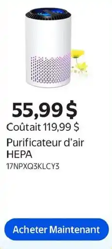 Walmart Purificateur d'air HEPA offer