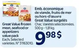 Walmart Great Value frozen meat, seafood or appetizers value pack offer