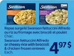 Walmart Swanson fettuccini Alfredo or cheesy rice with broccoli & chicken frozen entrees offer
