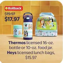 Walmart Thermos licensed bottle or food jar. Heys licensed lunch bags offer