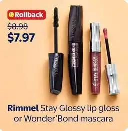 Walmart Rimmel Stay Glossy lip gloss or Wonder Bond mascara offer