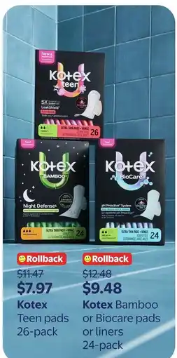 Walmart Kotex teen pads offer