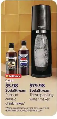 Walmart Sodastream pepsi or classic drink mixes offer
