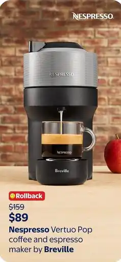 Walmart Breville Nespresso Vertuo Pop coffee and espresso maker offer