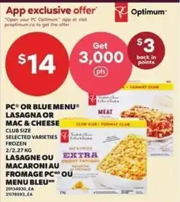 Independent Grocer Optimum lasagna ou macaroni au fromage pc ou menu bleu offer