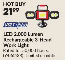 Princess Auto LED 2,000 Lumen Rechargeable 3-Head Work Light offer
