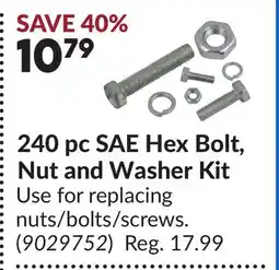 Princess Auto 240 pc SAE Hex Bolt, Nut and Washer Kit offer