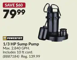 Princess Auto 1/3 HP Sump Pump offer