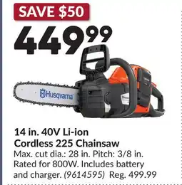 Princess Auto 14 in. 40V Li-ion Cordless 225 Chainsaw offer