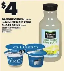 Loblaws Danone Oikos 4x100 G or Minute Maid Zero Sugar Drink offer