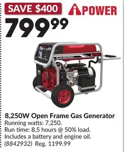 Princess Auto 8,250W Open Frame Gas Generator offer
