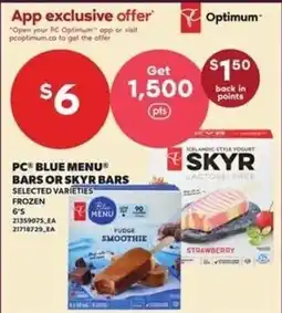 Loblaws PC blue menu bars or skyr bars offer