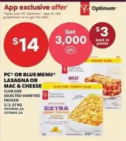 Loblaws Optimum PC or Blue Menu Lasagna or Mac & Cheese offer