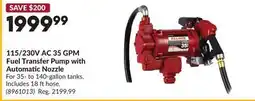 Princess Auto 115/230V AC 35 GPM Fuel Transfer Pump with Automatic Nozzle offer