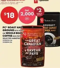 Loblaws PC roast and ground coffee or whole bean coffee offer