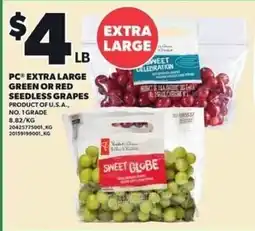 Loblaws PC extra large green or red seedless grapes offer