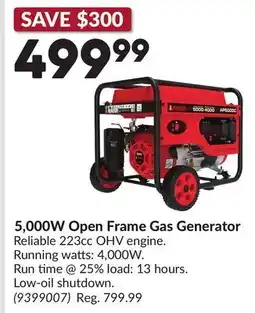 Princess Auto 5,000W Open Frame Gas Generator offer