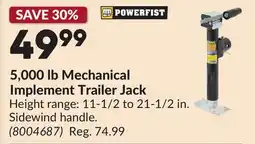 Princess Auto 5,000 lb Mechanical Implement Trailer Jack offer