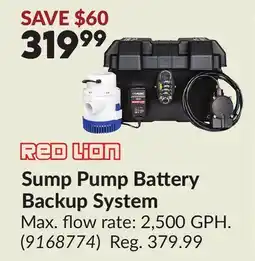 Princess Auto Sump Pump Battery Backup System offer