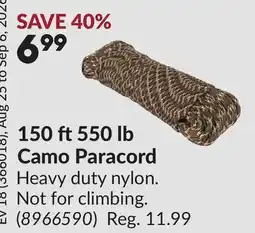 Princess Auto 150 ft 550 lb Camo Paracord offer