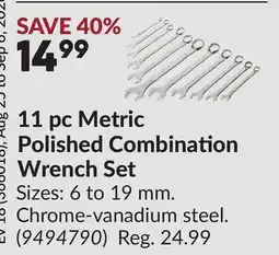 Princess Auto 11 pc Metric Polished Combination Wrench Set offer