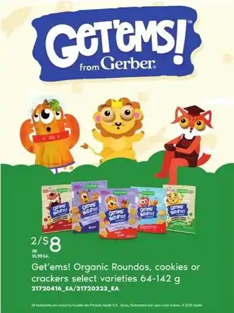 Get'ems! Organic Roundos, cookies or crackers select varieties