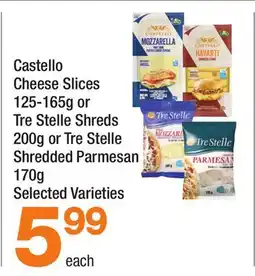 Highland Farms Castello Cheese Slices 125-165g or Tre Stelle Shreds 200g or Tre Stelle Shredded Parmesan 170g offer