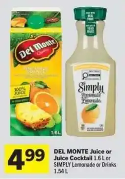 Co-op Del Monte Juice or Juice Cocktail 1.6 L or Simply Lemonade or Drinks 1.54 L offer